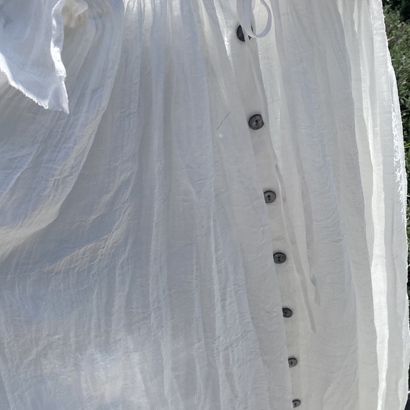 New Boho Deep Plunge Maxi Gauze Cover Up Dress Summer White Cotton Blend - Picture 6 of 6